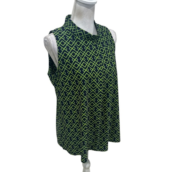 Jude Connally Green navy Geometric sleeveless mock neck Blouse size large - Picture 3 of 10